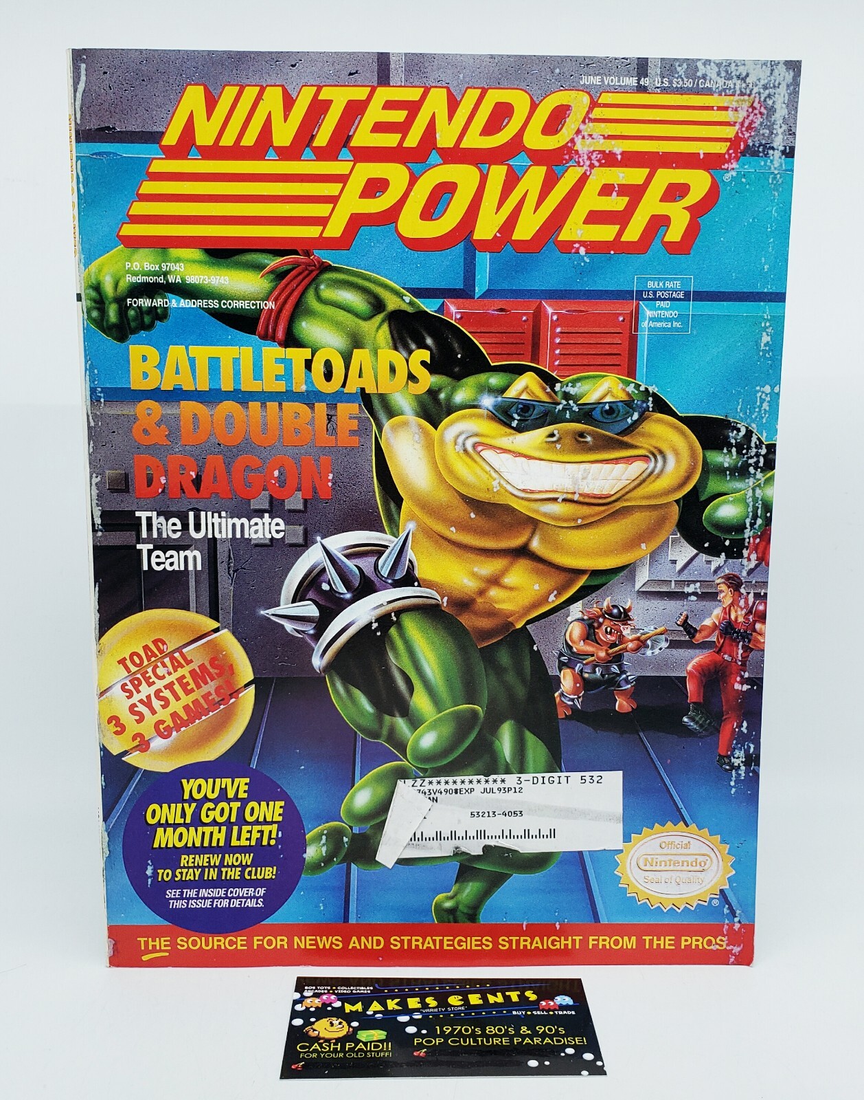 Nintendo Power Magazine Battletoads & Double Dragon #49 Jurassic Poster & Cards