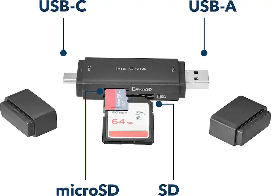Insignia™ - USB-C/USB 3.0 to SD and microSD Memory Card Reader - Black