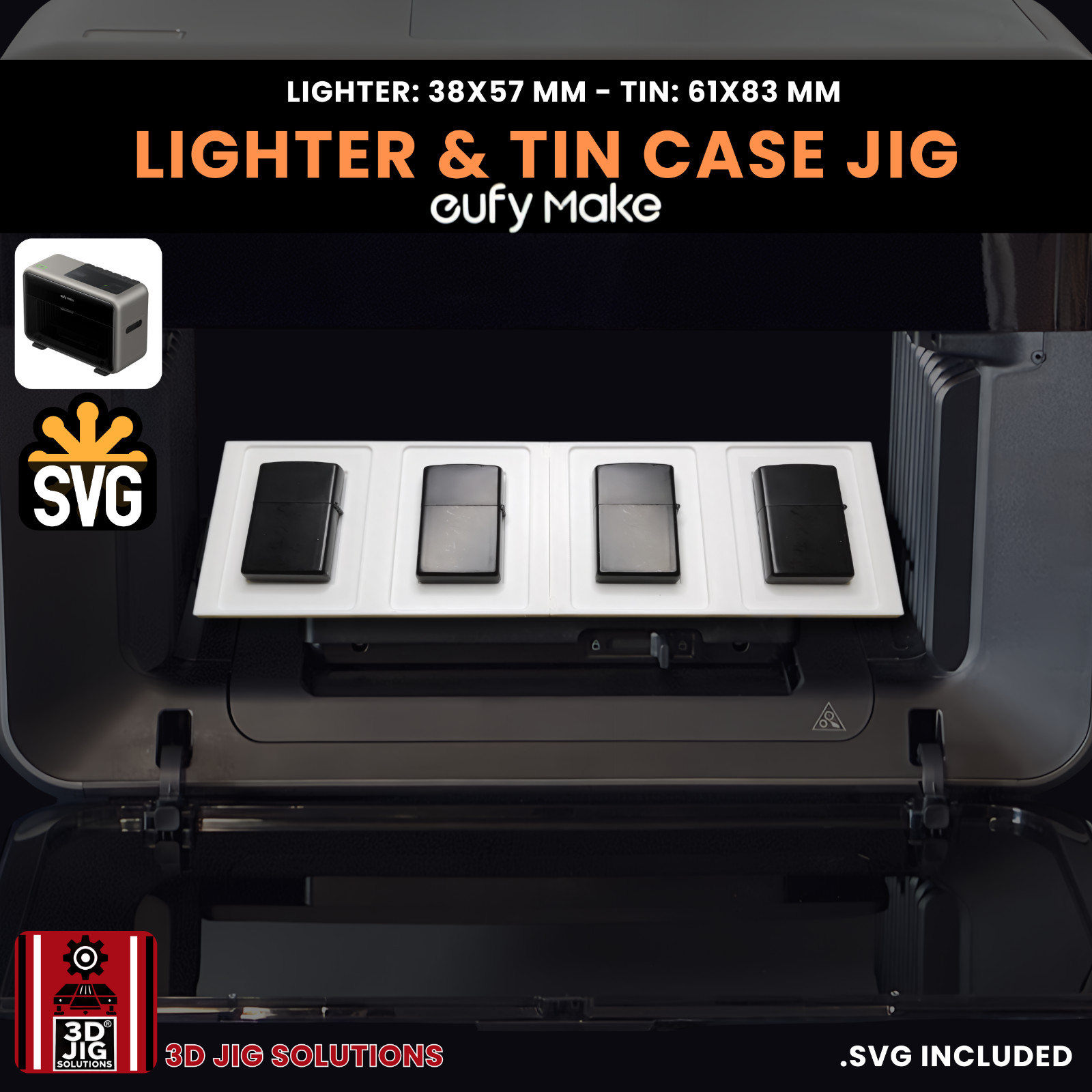 EufyMake E1 UV Printer Jig | Flip Top Lighter & Tin Case Template