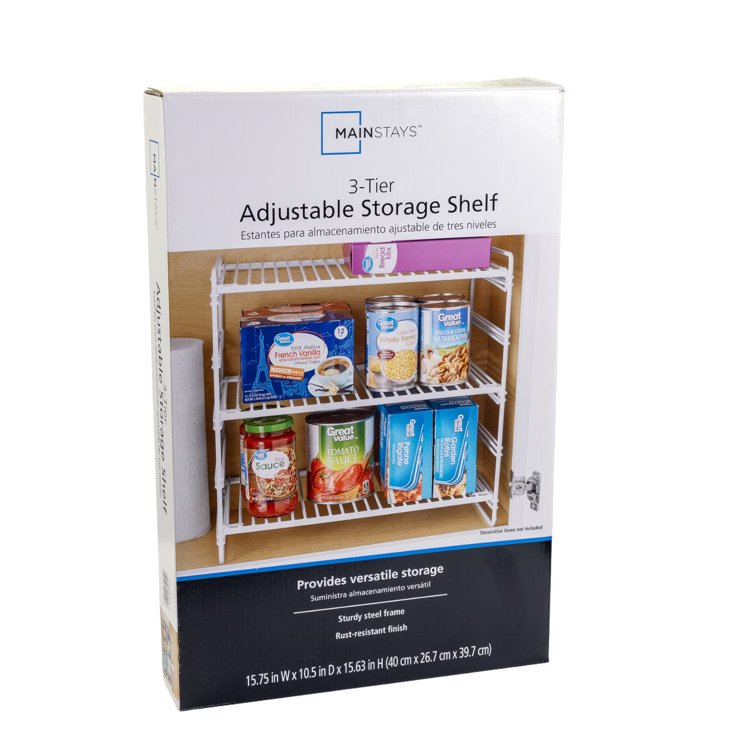 Mainstays Kitchen Organizer 3 Tier Adjustable Steel Shelf White Storage