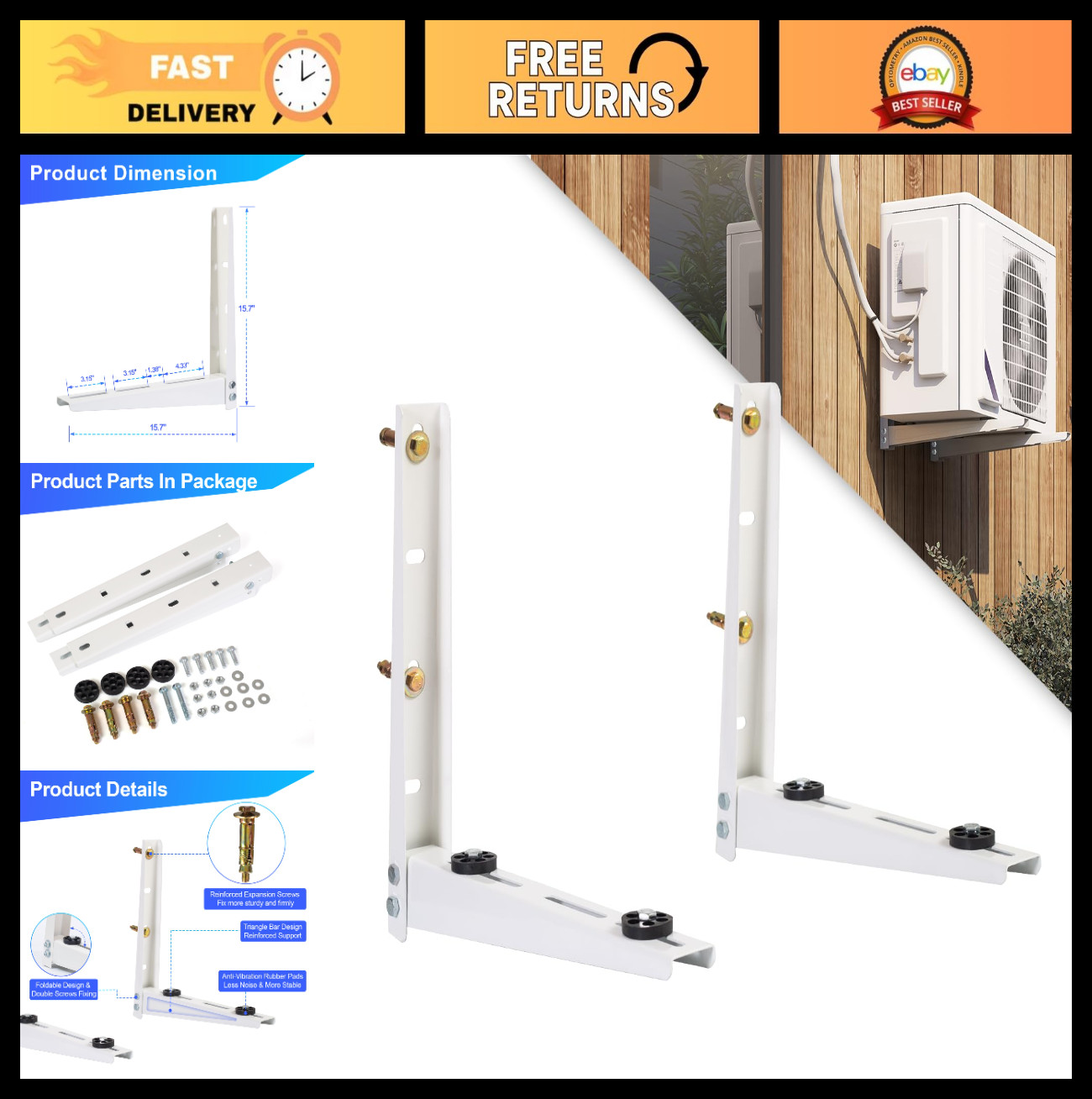 Heavy Duty Mini Split AC Wall Mount Bracket for Ductless HVAC, Heat Pump (7000-1
