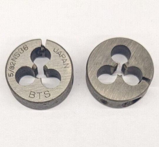 2 BTS 5/32"-36 NS Round Dies 13/16" OD Screw Adjustable Die Carbon Steel Japan