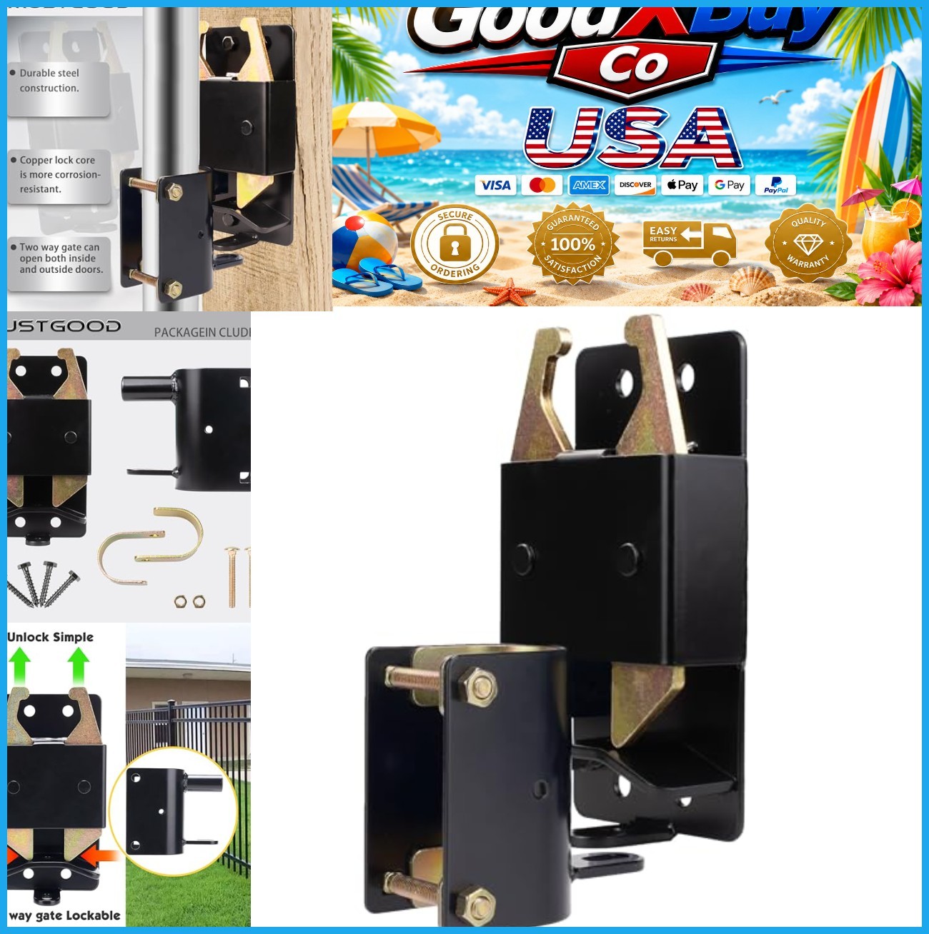 Heavy Duty 2 Way Farm Gate Latch Rust Resistant for Round Tube Gates Black