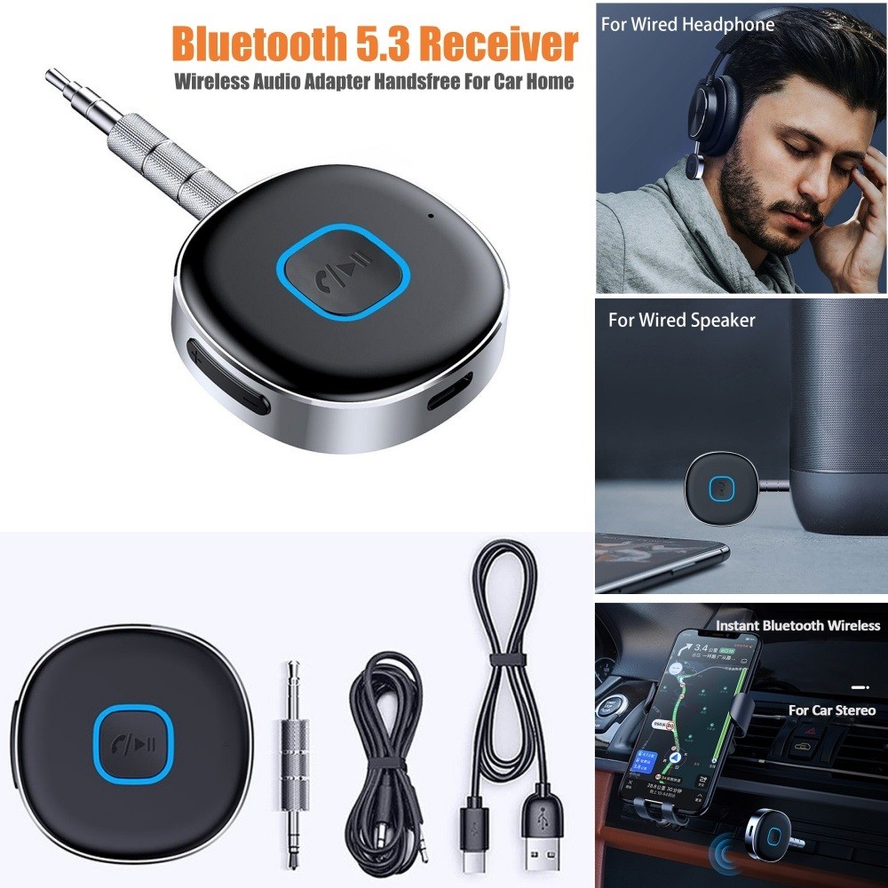Bluetooth 5.3 Receiver 3.5mm Aux Handsfree for Car/Home HiFi Sound Audio Adapter