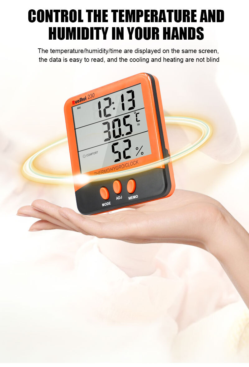 Thermometer Indoor Digital LCD Hygrometer Temperature Humidity Meter Alarm Clock