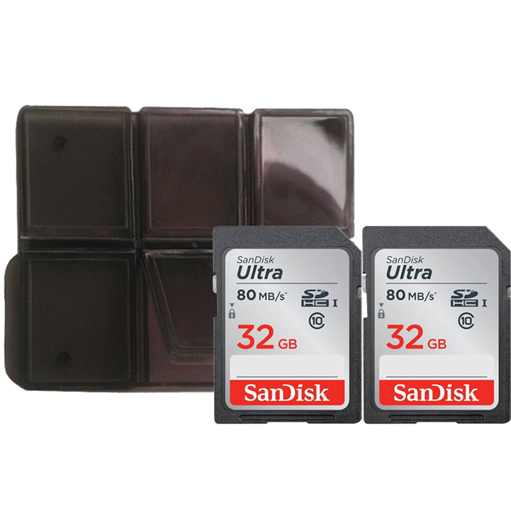 2x SanDisk 32GB SDHC Ultra 80MB/s Memory Card with Memory Card Holder