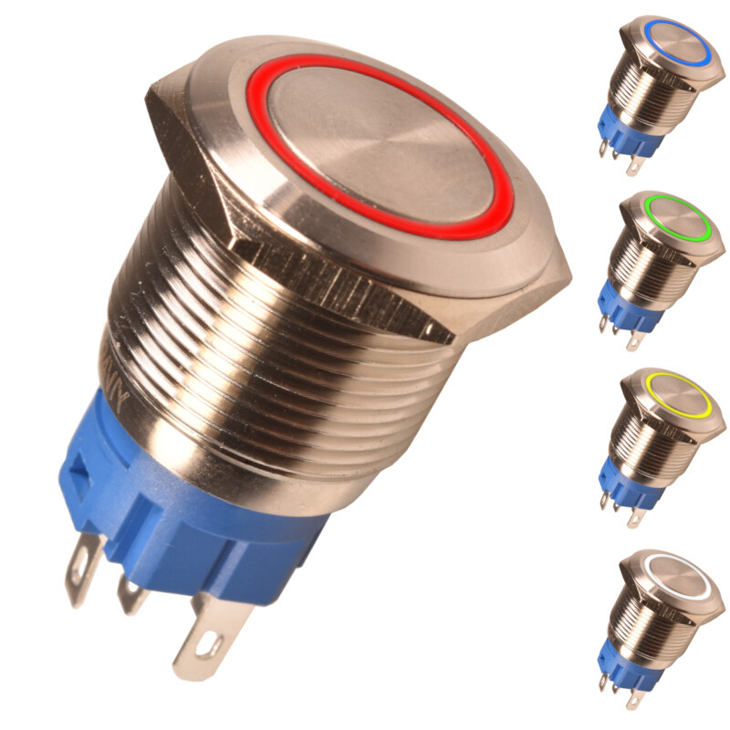 Push button push switch stainless steel 19mm illuminated 12V LED button switch red