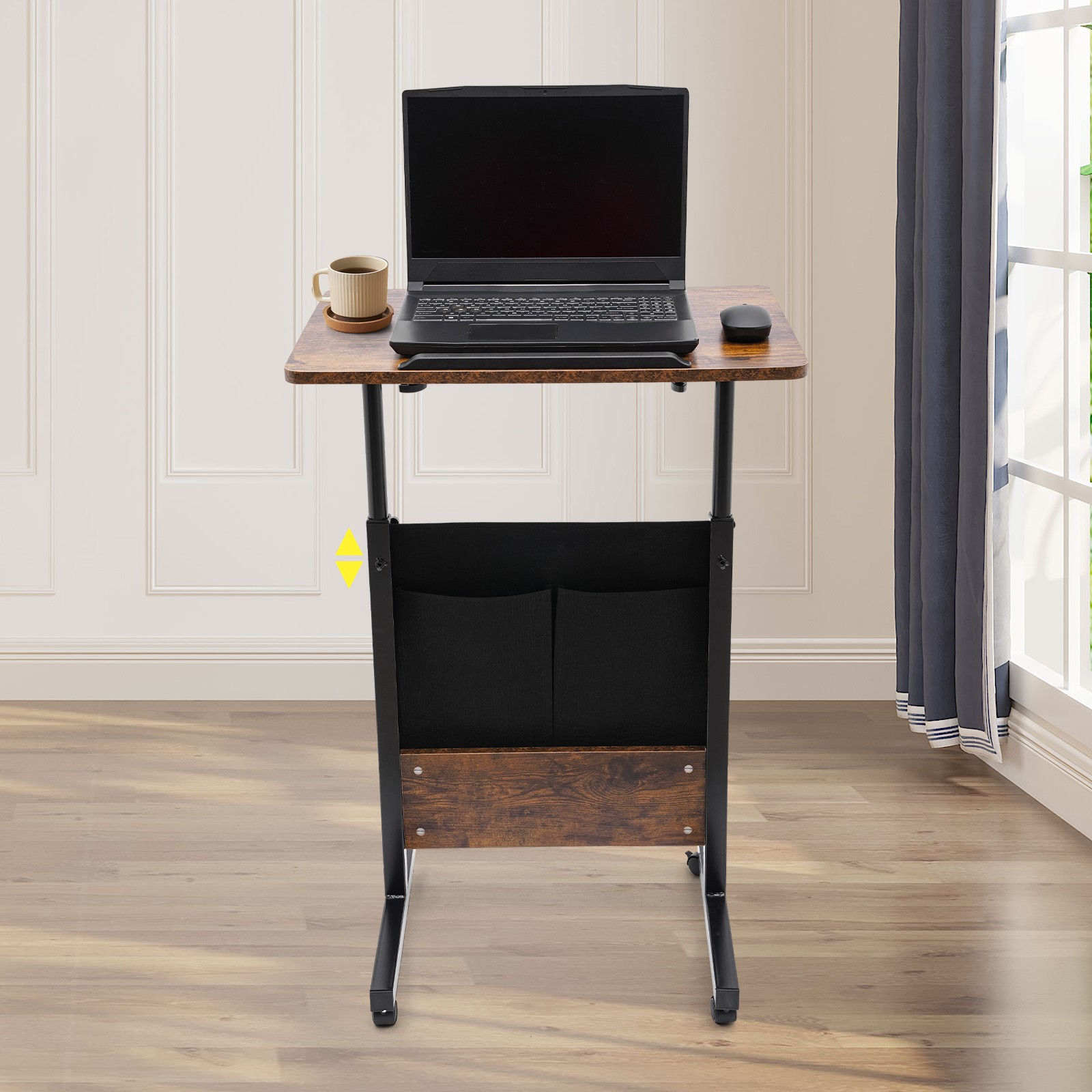 Rolling Adjustable Laptop Desk 32-47in Mobile Standing Table w/ Storage