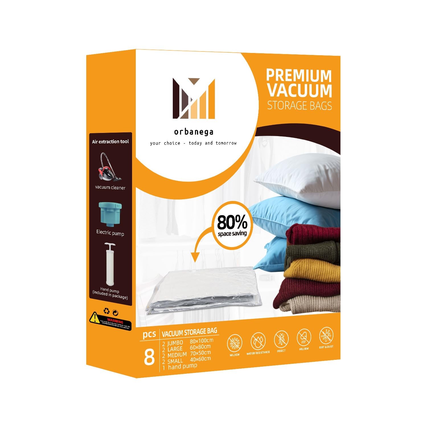 Vacuum Storage Bags,8 pack with Hand Pump .(2 Jumbo,2 Large,2 Medium,2 Small)...