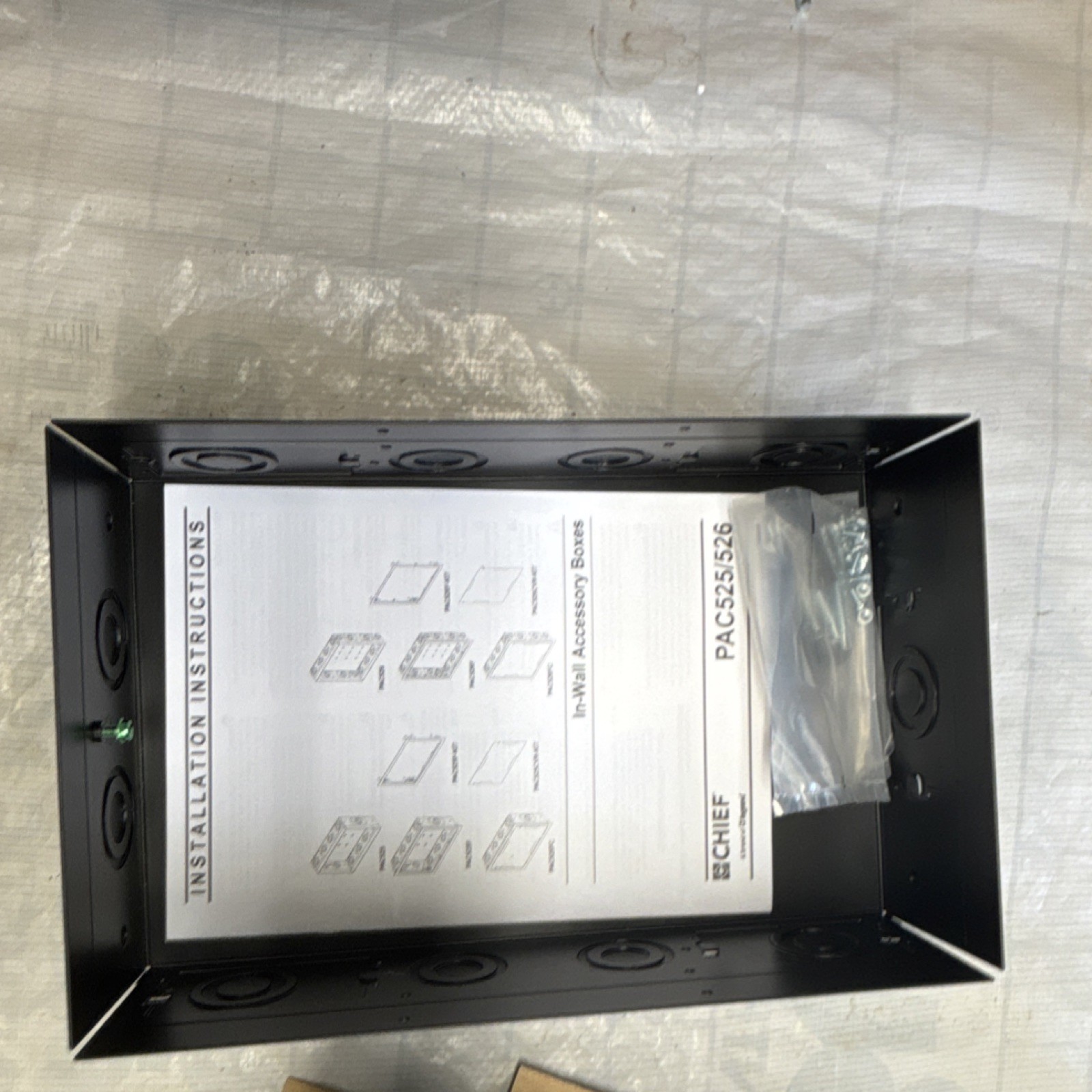 Chief PAC525 Metal Accessory Box, Black, In-wall, Rectangular.(TV,Data, Cable.)