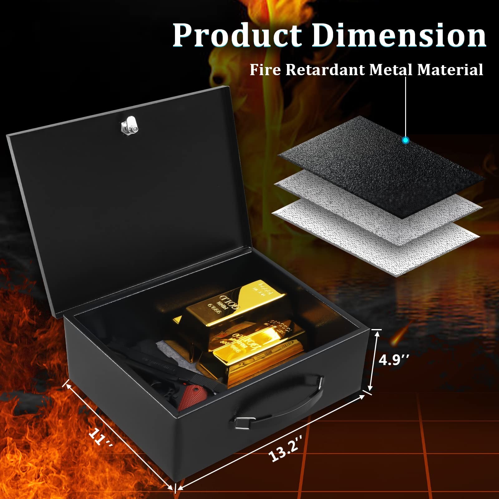 Fire Resistant Document Safe Box with Key Lock - Protects Cash & Valuables, 13.2