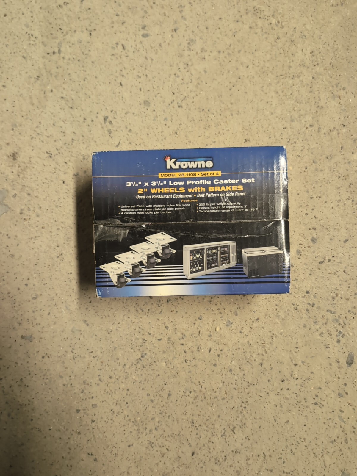 BNIB Krowne Metal 28-110S 3.5"x3.5" Universal  Caster 2" Wheel w Brake Set of 4