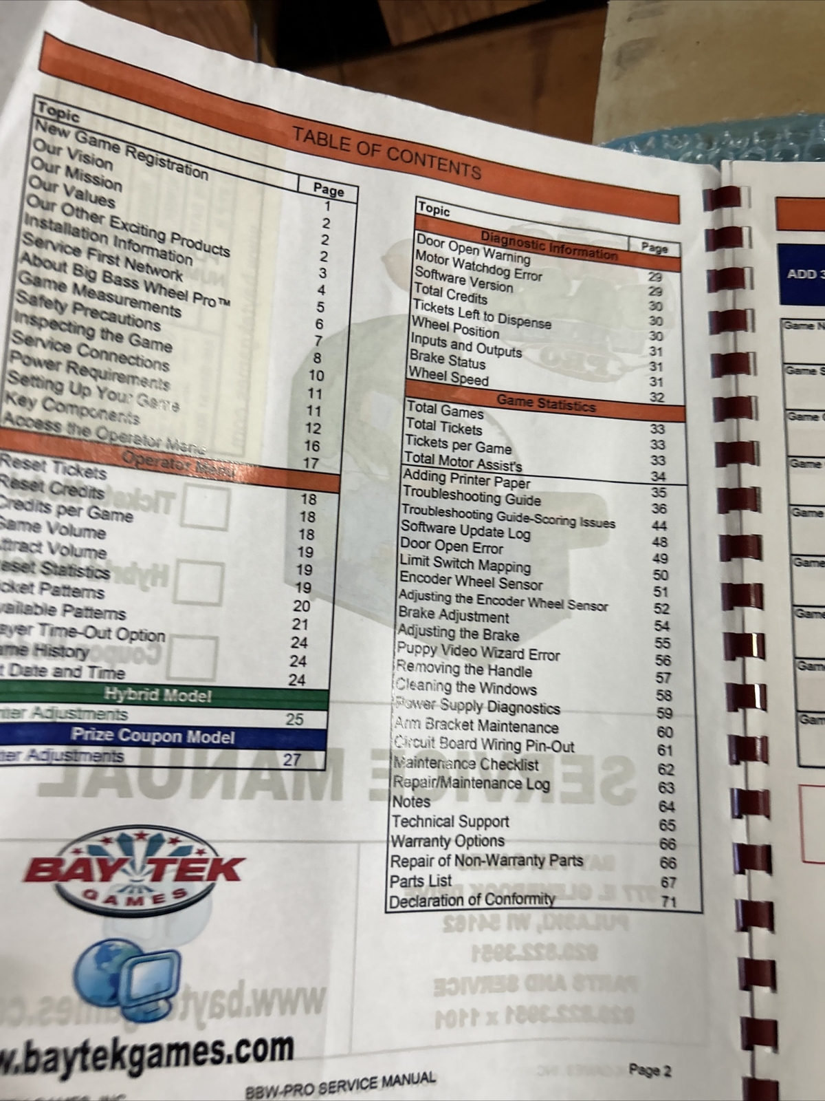 BIG BASS WHEEL PRO BAY TECH arcade game manual
