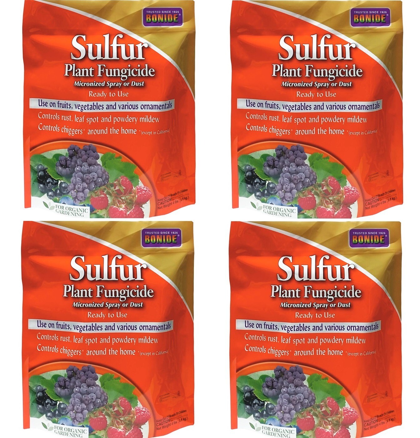 Bonide 142 4 lb Sulfur Organic Plant Fungicide Dust or Spray - Quantity 4