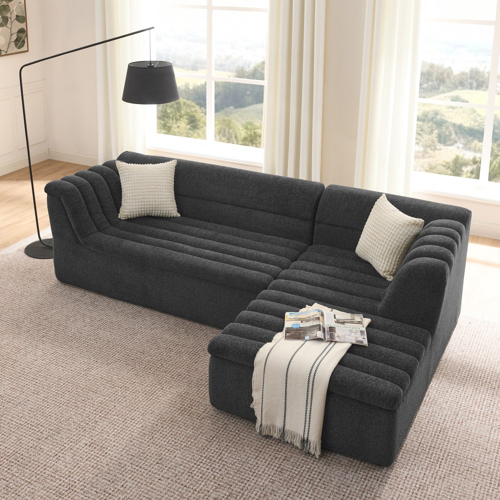 106" L-Shaped Sectional Sofa w/ Chaise, Chenille Upholstery, No Pillows
