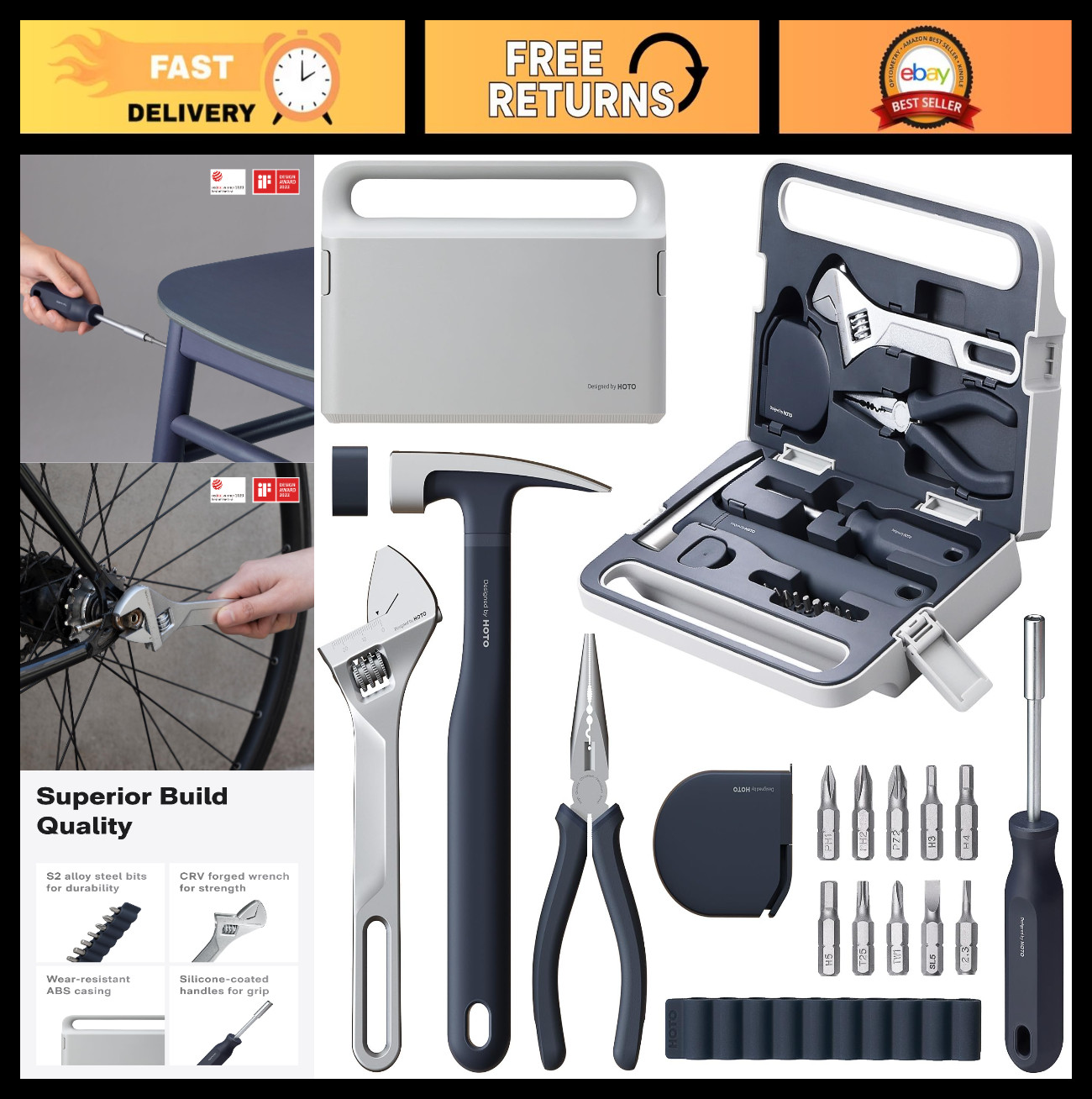 16-Piece Home Tool Kit with Storage Box | Screwdriver, Wrench, Hammer, Plier & M