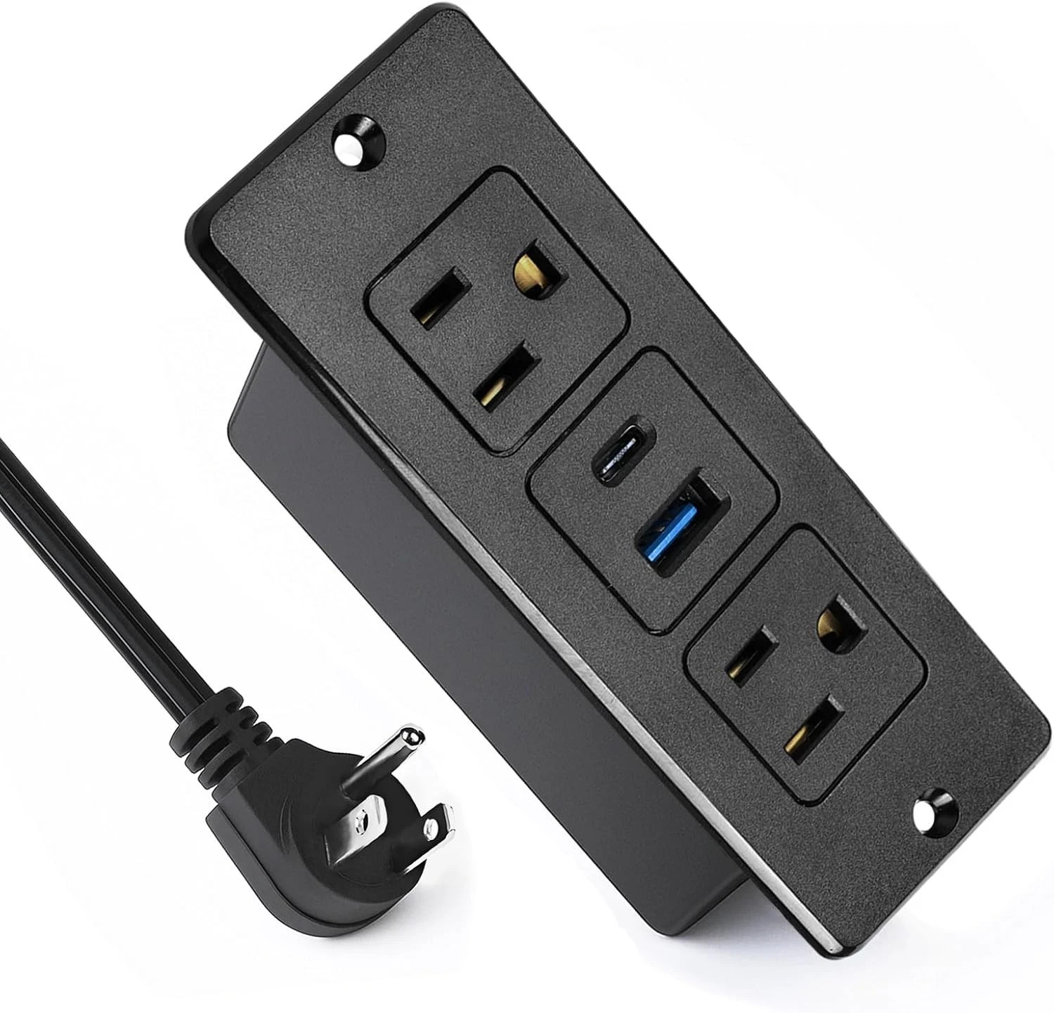 20W Recessed Power Strip USB, 2 AC Outlets + 1 USB-C + 1 USB-A Ports, 6ft Cord,