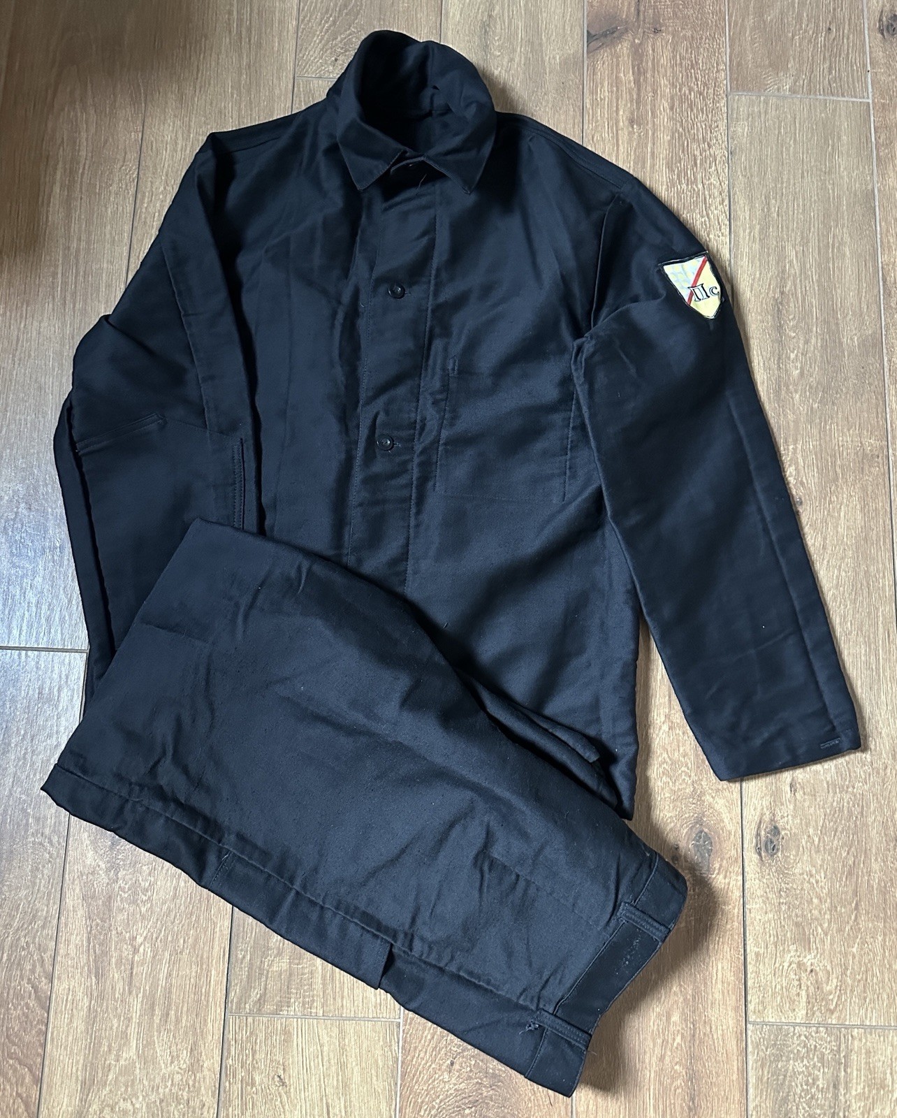 Vintage Soviet Workwear Set 1988 NOS Black Factory Jacket Pants USSR Uniform