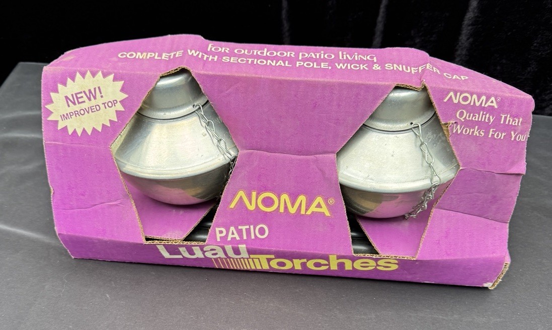 Rare 1950s NOMA Tropic Torches Tiki  Luau Torch Set Outdoor Retro Aluminum MIB!