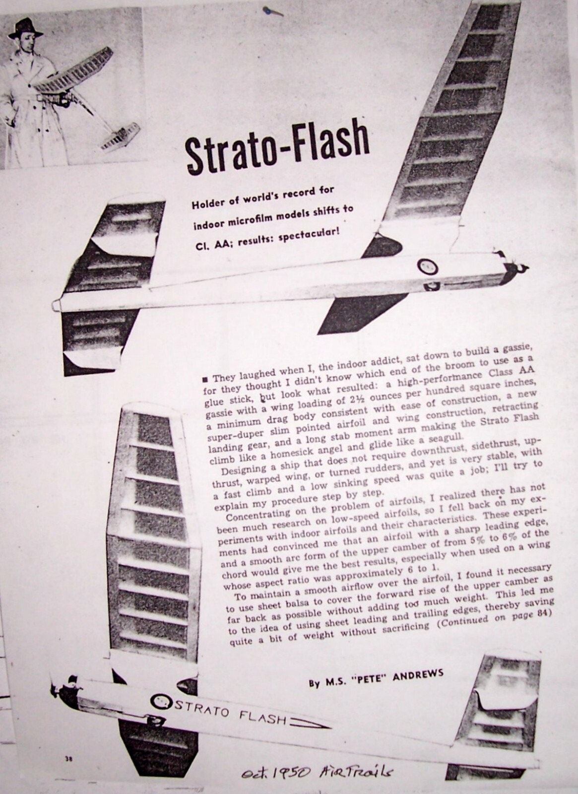 Air Trails STRATO-FLASH PLAN + CONSTRUCTION ARTICLE 36" 1/2A FF Model Airplane