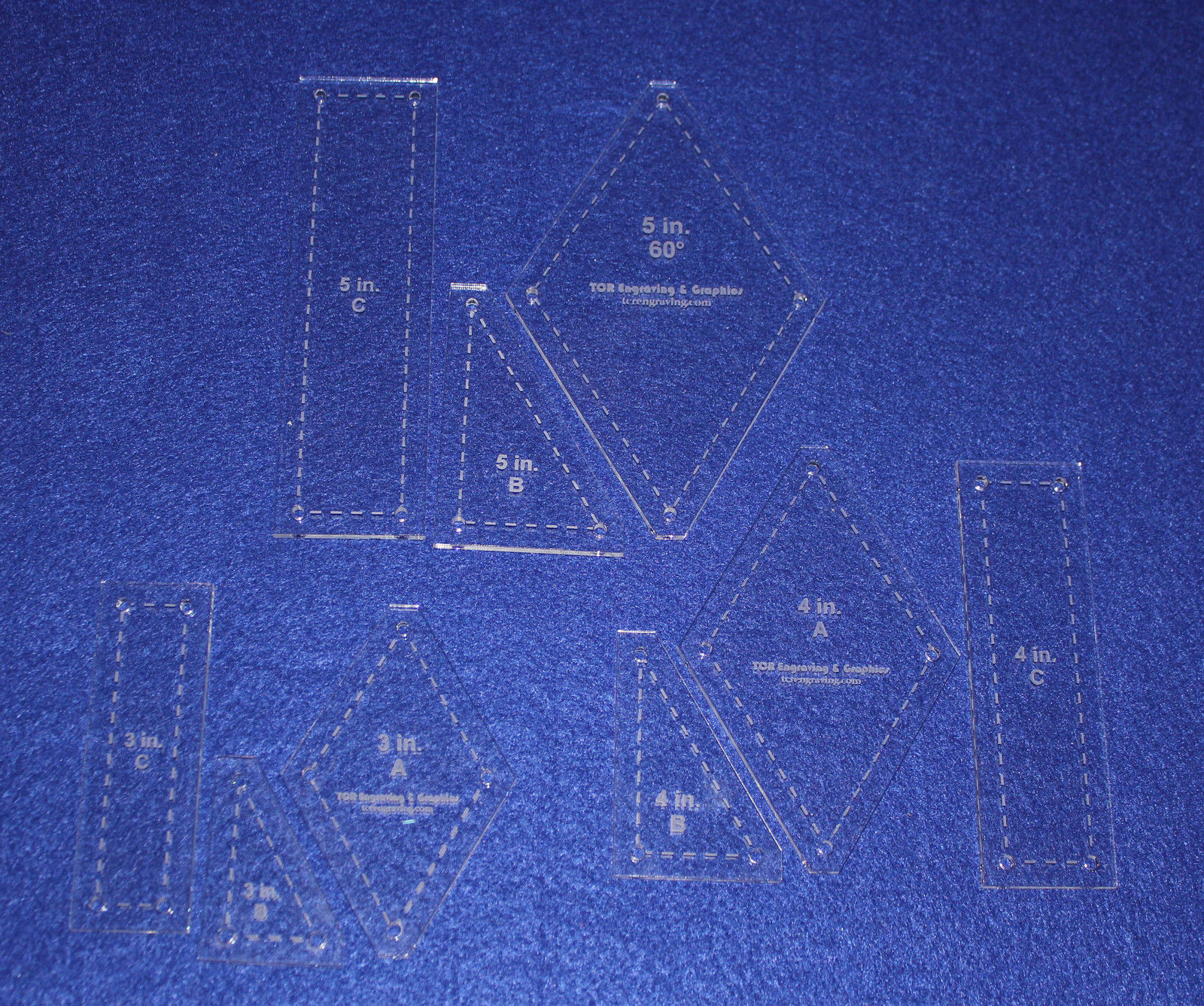 Diamond in Center Design- 9 Piece Set- Quilt Templates-  Clear Acrylic 1/8"