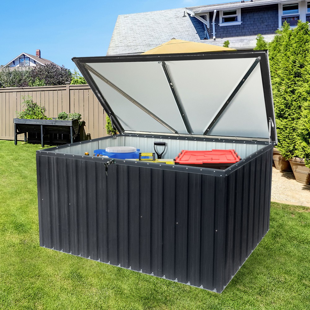 344 Gal Outdoor Metal Storage Box Deck Box w Lid Garden Patio Tool Organizer