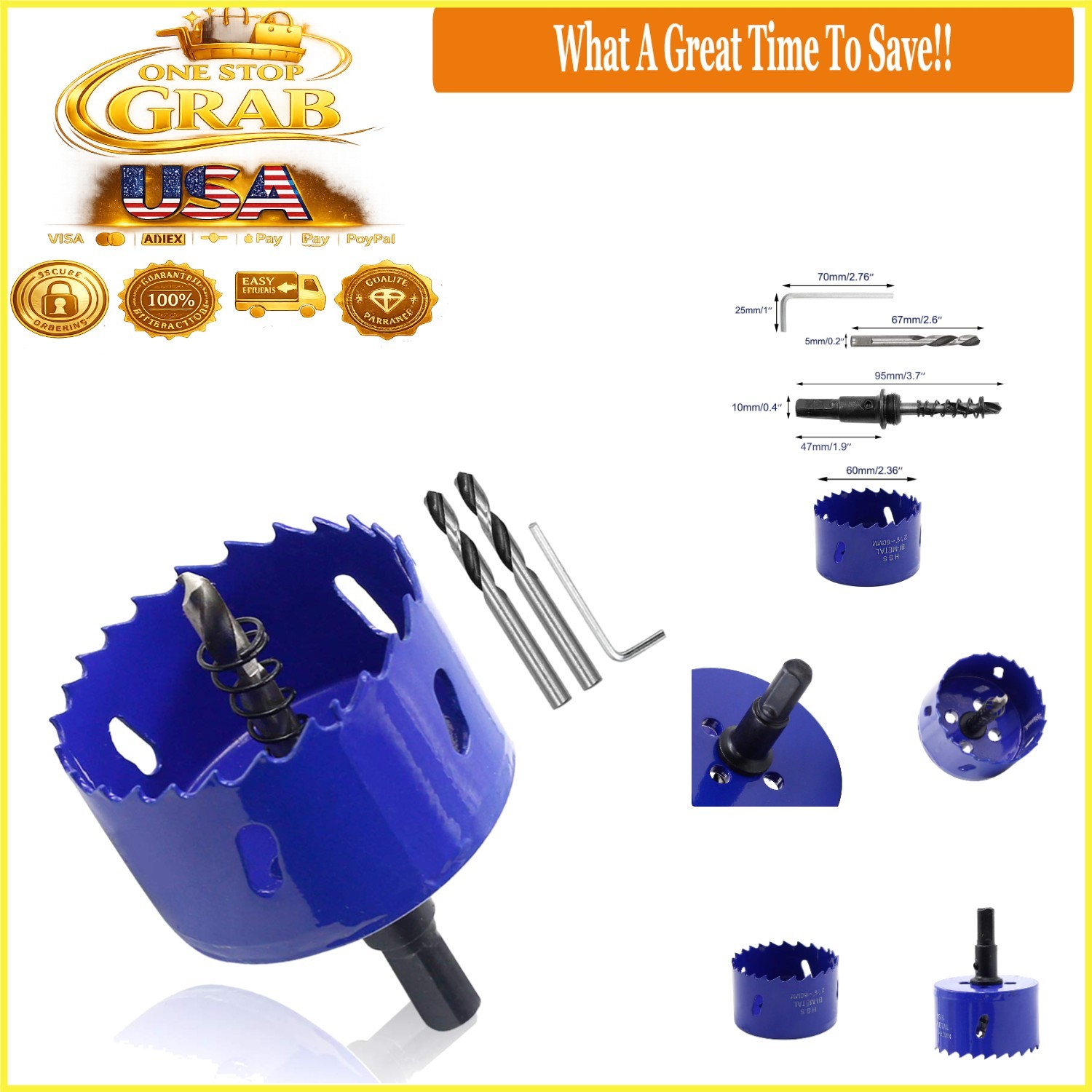 2 3/8 Inch Carbide Hole Saw Kit for Wood Plastic Drywall Bi-metal Cutter