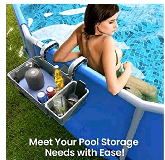 Poolside Storage Basket W/Pool Cup Holder Outdoor Pool Storage Container Basket