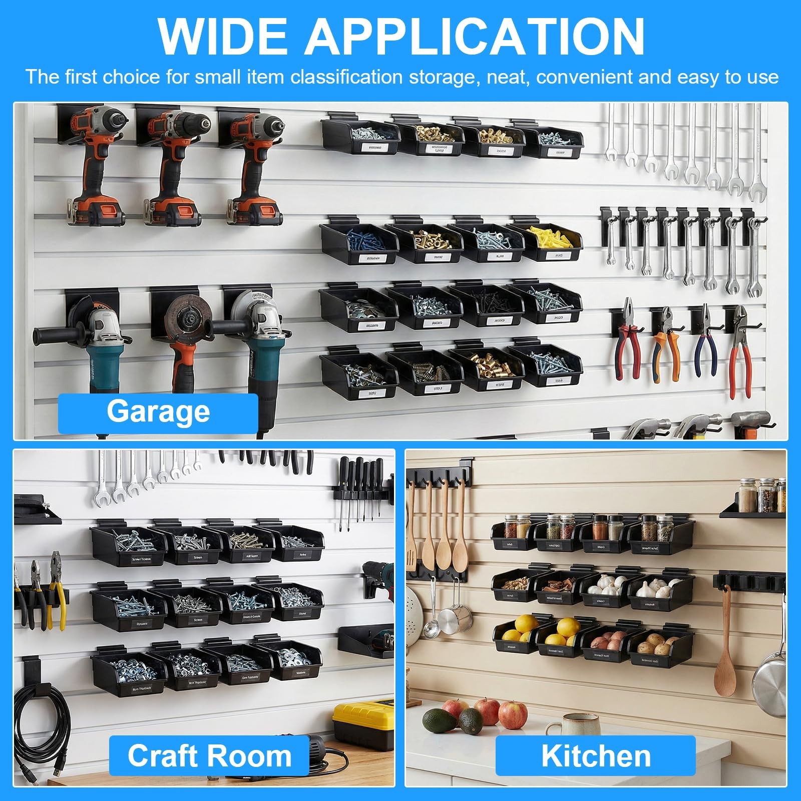12 Pcs Slatwall Bins with Hooks Plastic Organizer Containers Workbench Parts