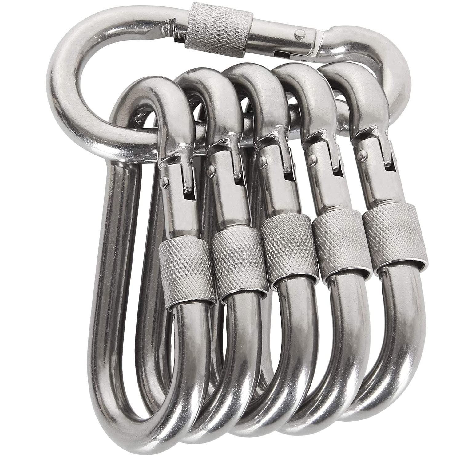 Locking Carabiner Clips 6 Pack 3.15" Stainless Steel Spring Snap Hook Locking...