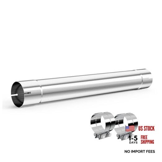 4 Inch Exhaust Pipe, 4'' Stainless Steel Straight 4 Inch with Two Clamps