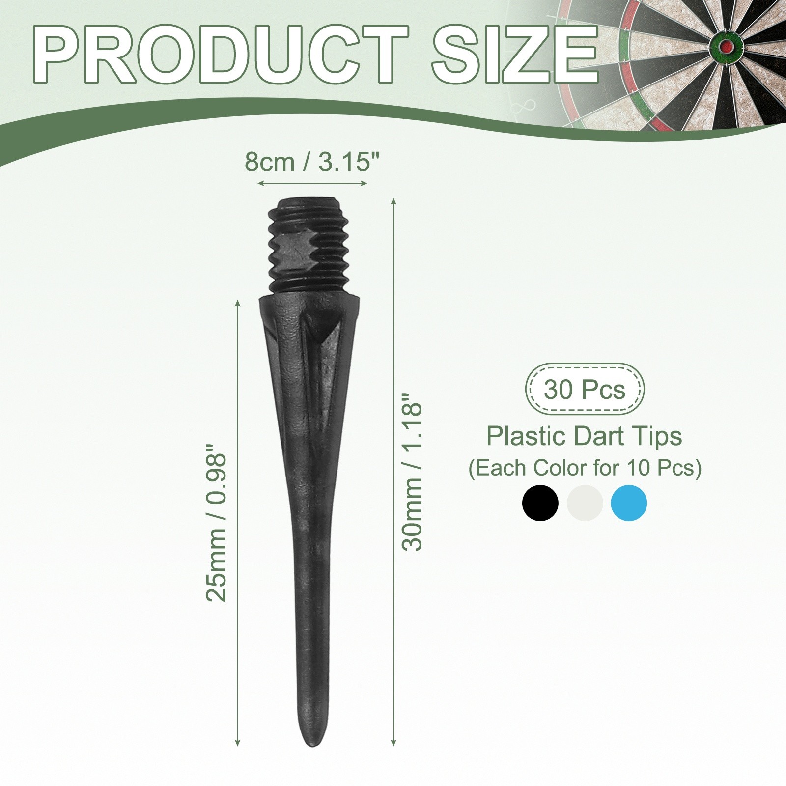 Plastic Dart Tip 2BA Thread Soft Tip Dart Accessories 30 Pack & Black/White/Blue