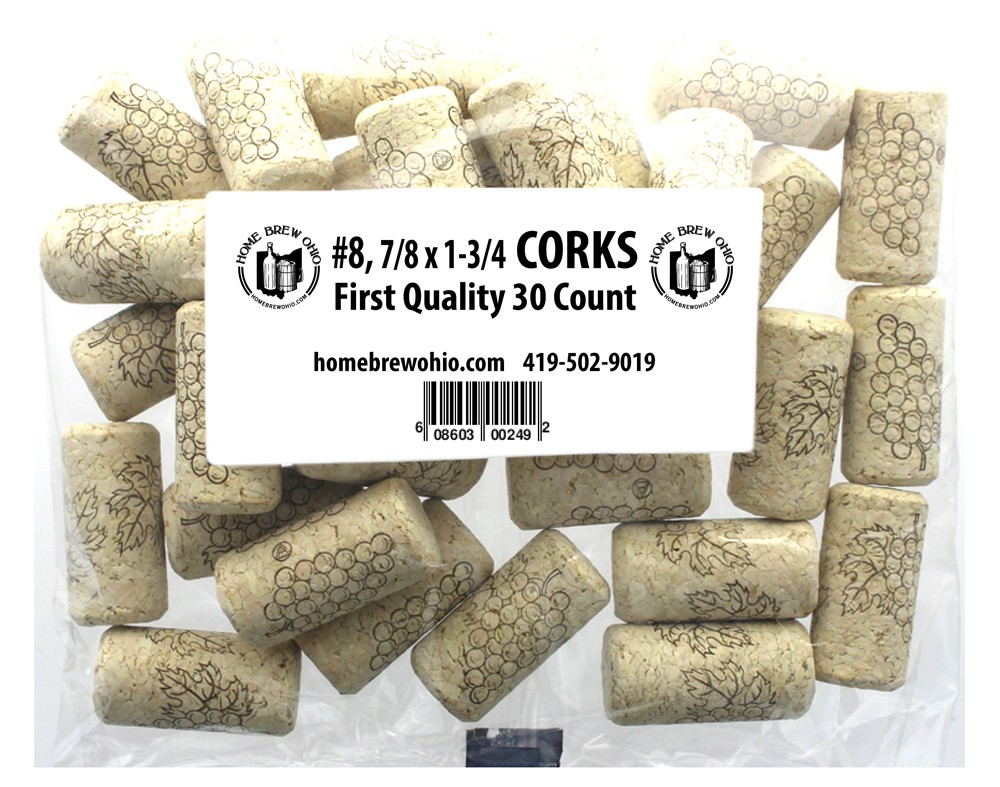 Home Brew Ohio #8 Straight Corks, 7/8" x 1-3/4" (Pack of 30)
