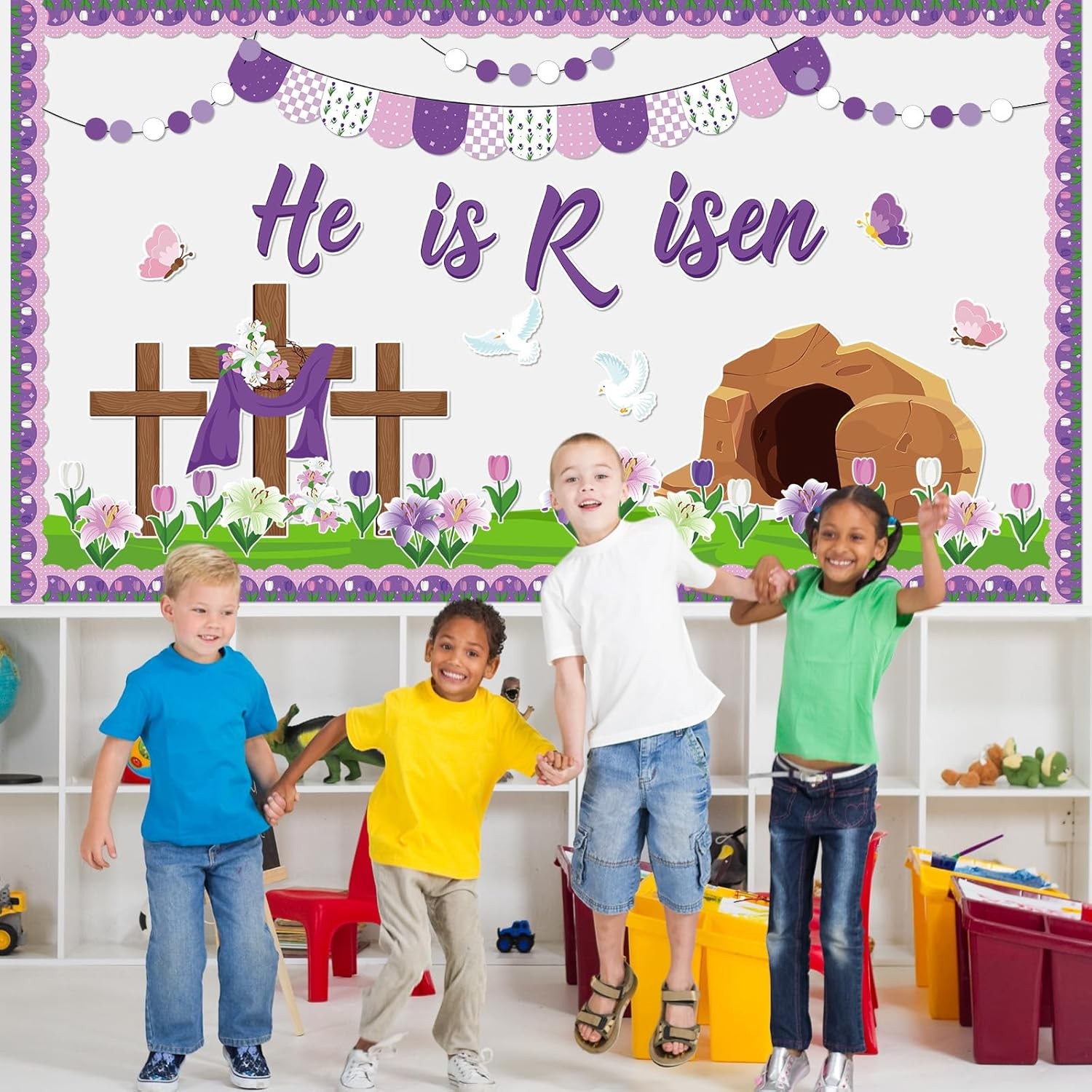 Supervitae 86 Pcs Christian Easter Bulletin Board Decorations Set Religious...