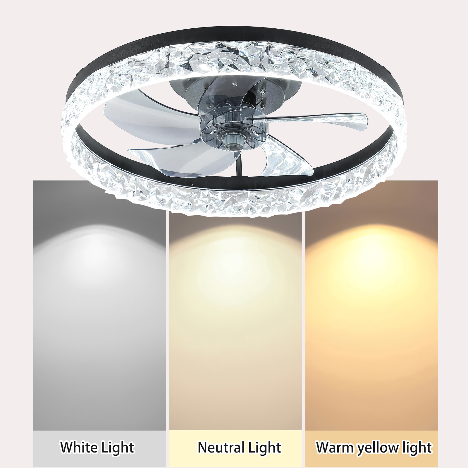 20" Modern Fan Lights Flush Mount LED Ceiling Light kit With APP Remote Control
