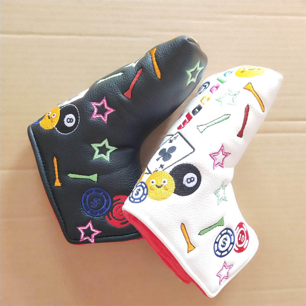 New Premium Magnetic Golf Blade Putter Head Cover Poker Headcover White/Black