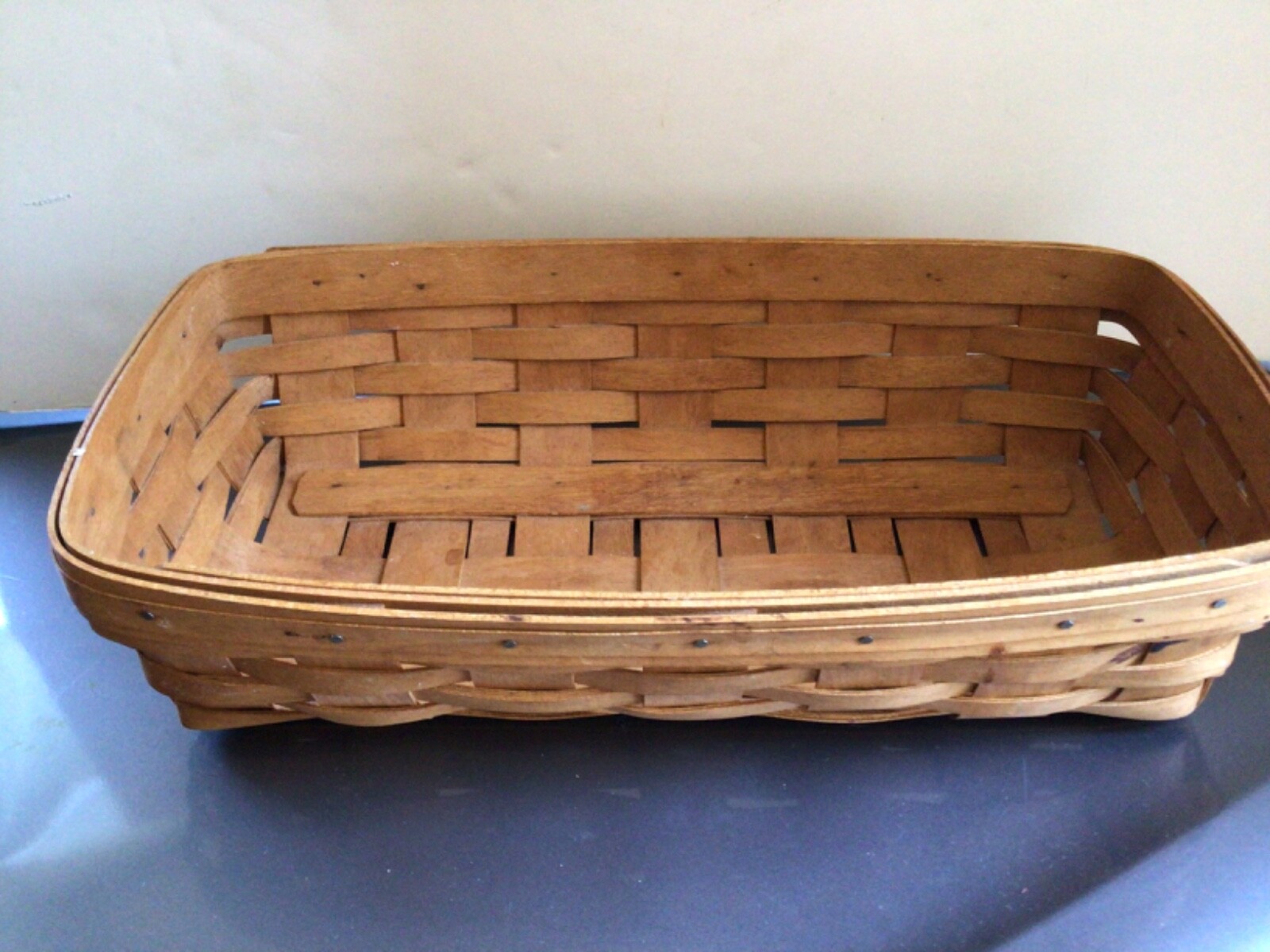Longaberger 1992 Signed Brown Rectangle Serving Basket 11.5” Long Handwoven