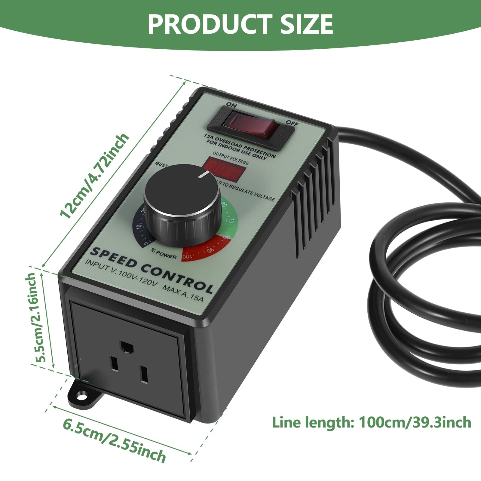 AC Motor Speed Controller, 110-120V 15A 4000W Variable Speed Controller Regul...