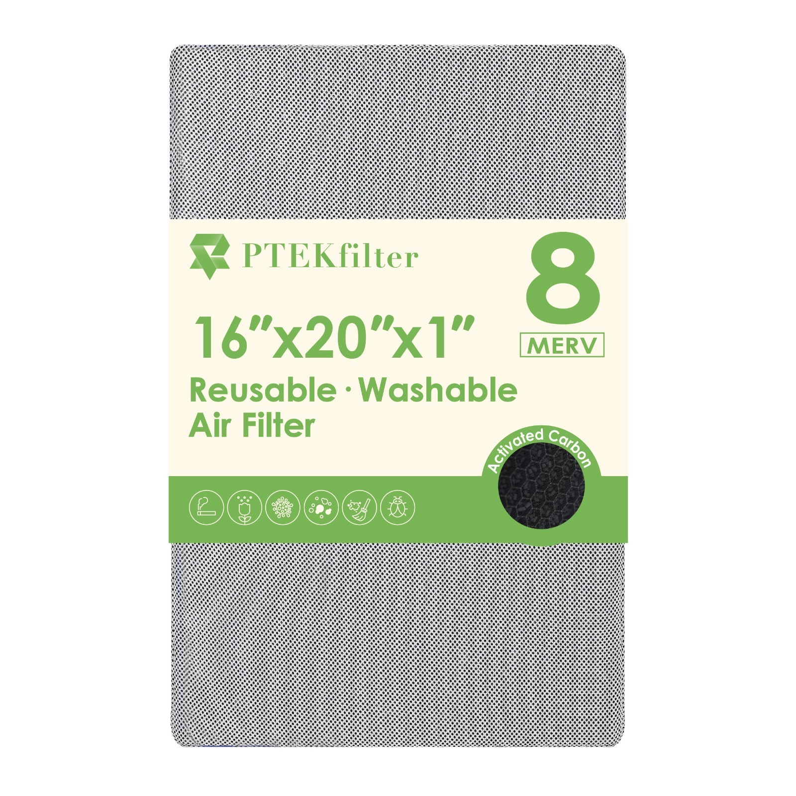 PTEKfilter 16x20x1 Washable Reusable Carbon Air Filter MERV 8 HVAC Furnace