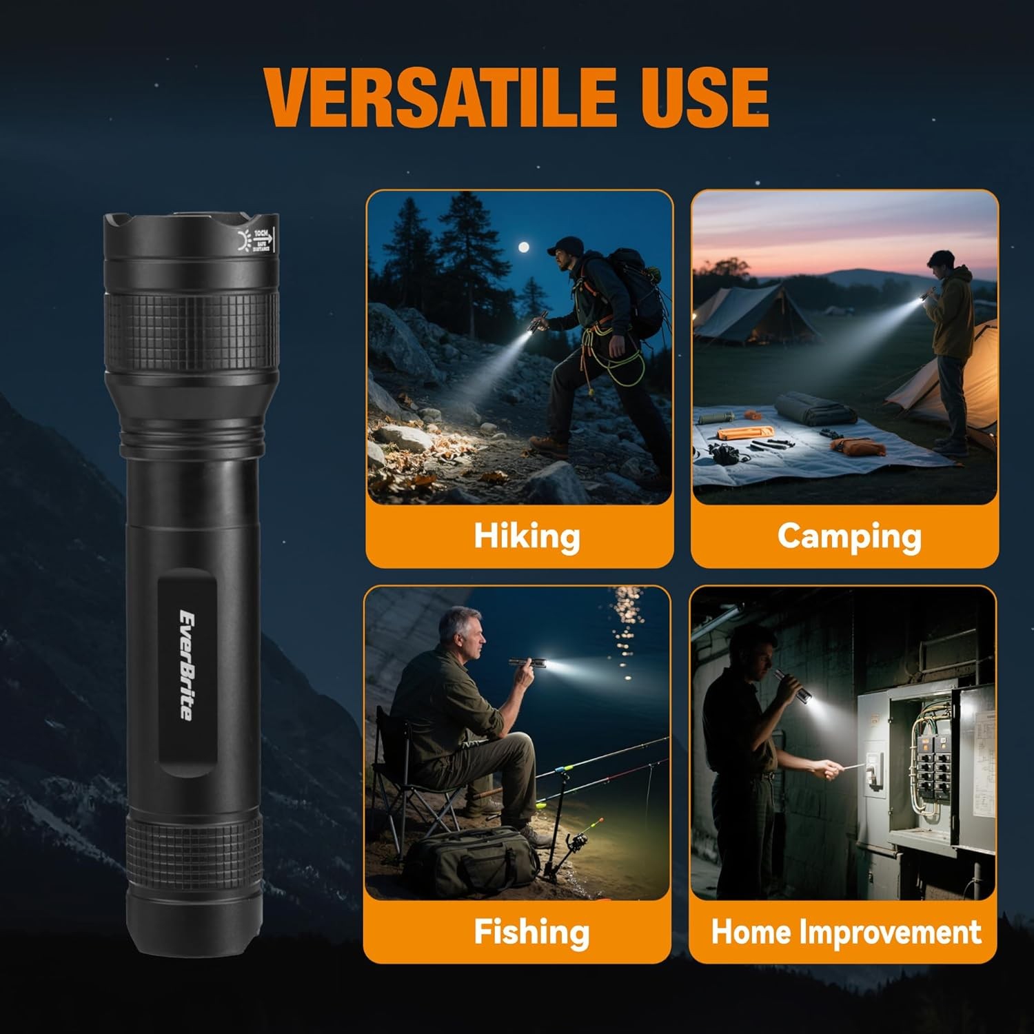 EverBrite 3000LM Rechargeable LED Flashlight Super Bright Zoomable for 5 Modes