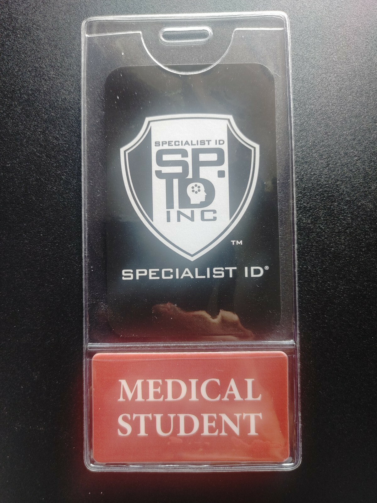 New MEDICAL STUDENT VERTICAL Badge Buddy with RED Border Overhang Tag ID Card