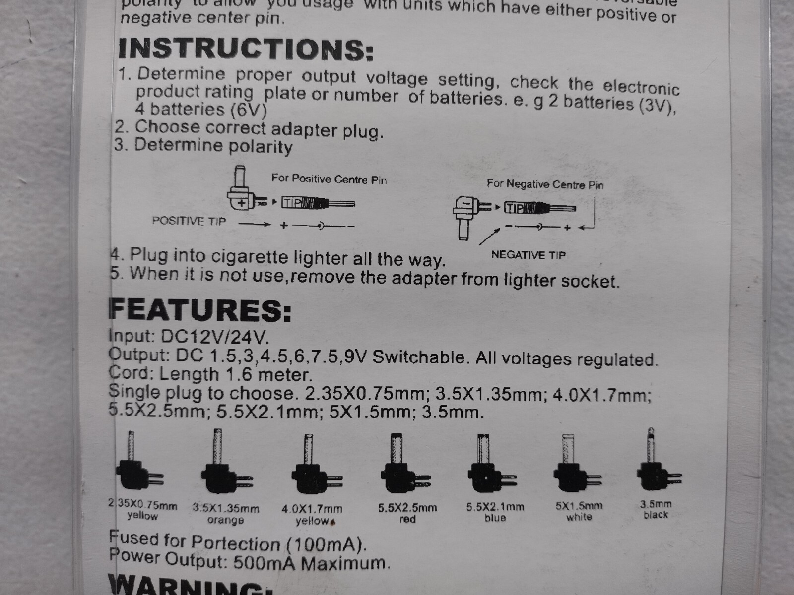 Phillips FYC 1200mA DC-DC Power Converter w/ 7 Plugs & Voltage Switch