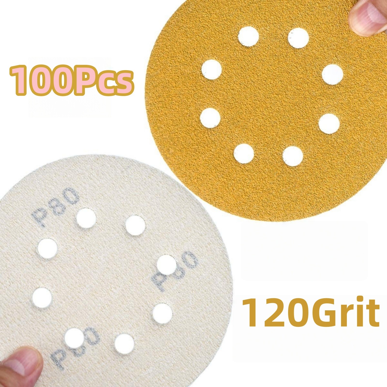 100PC 5" 120 Grit Sanding Discs 8-Hole Hook Loop Sander Orbital Sandpaper NEW