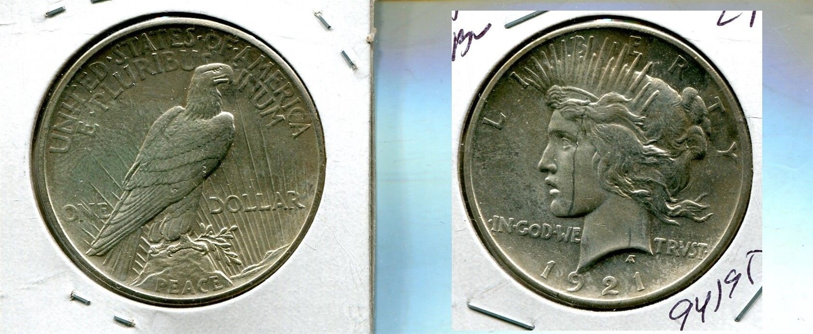 1921 P PEACE SILVER DOLLAR AU BU SCR 9419T