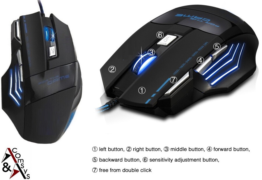 7 Button PC Gaming Mouse Illuminated Optical USB Gamer Mouse 2400DPI Computer #G