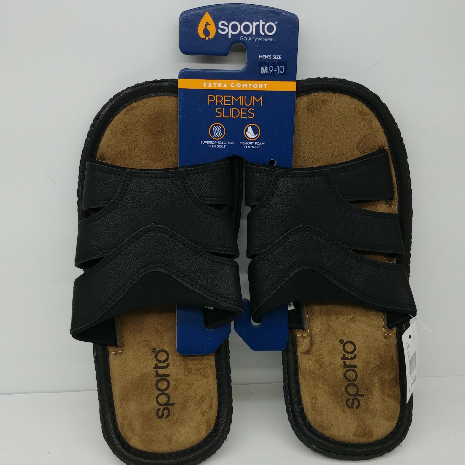 Sporto Mens James Black Premium Slides Sandals Size M 9-10 Extra Comfort