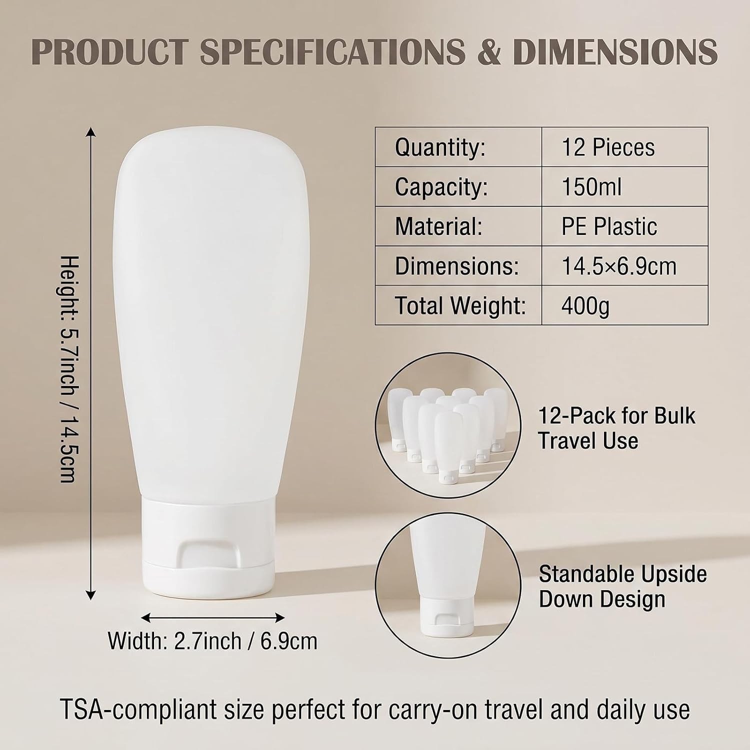 6pcs 150ml/5oz Clear Plastic Cosmetic Pressable Tubes Empty Squeeze Bottles with