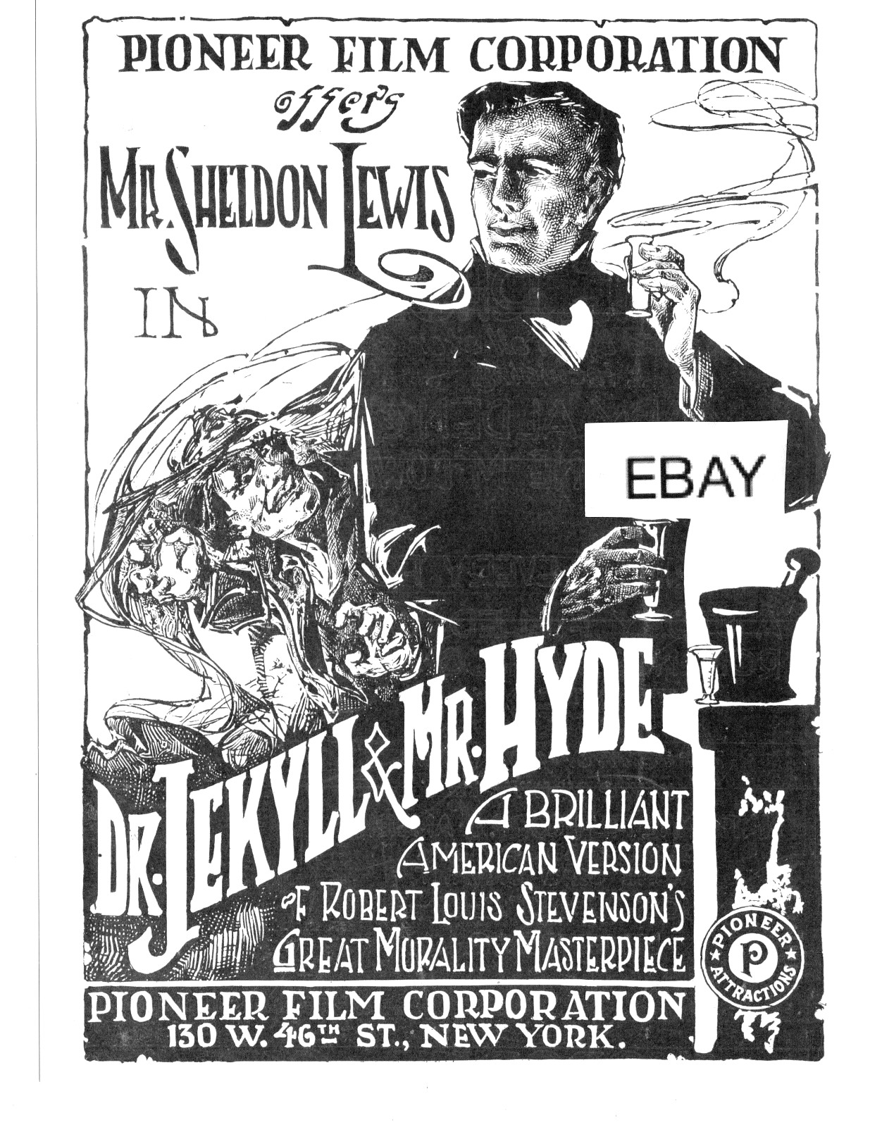 SALE: DR. JEKYLL & MR. HYDE 1920 SILENT HORROR MOVIE PHOTO SHELDON LEWIS AD