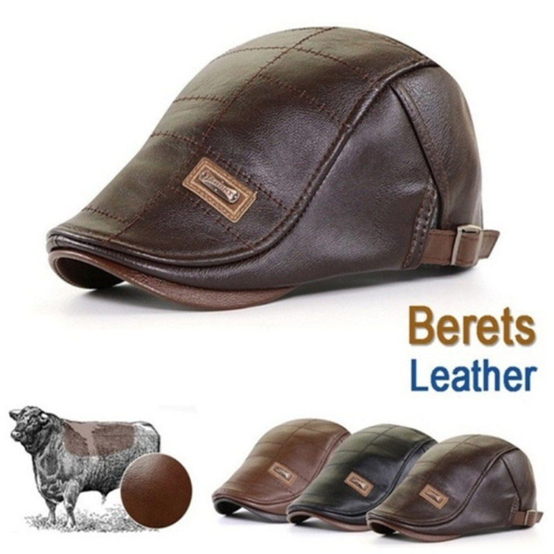 Men Beret Hat Leather Cap Warm Autumn Winter Newsboy Gatsby Ivy Hat Golf Driver