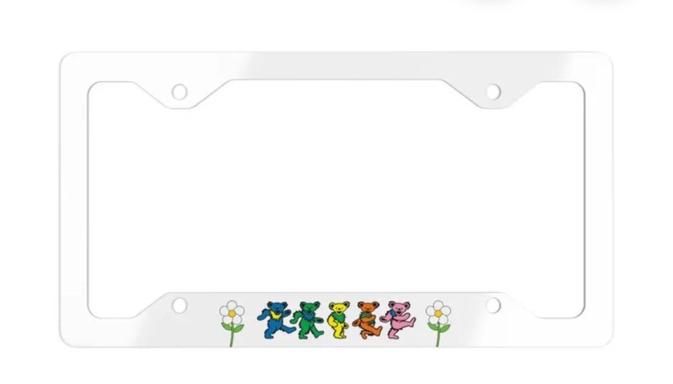 Grateful Dead Dancing Bears White Aluminum License Plate Frame